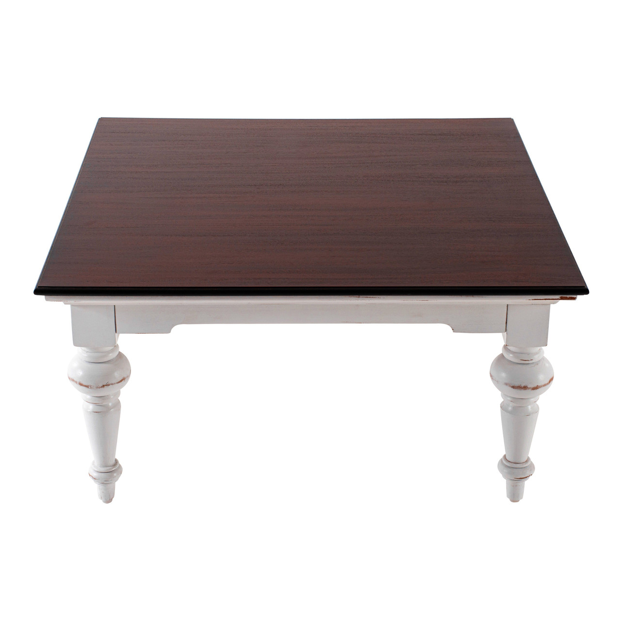 39" Classic White And Brown Manufactured Wood And Solid Wood Square Coffee Table