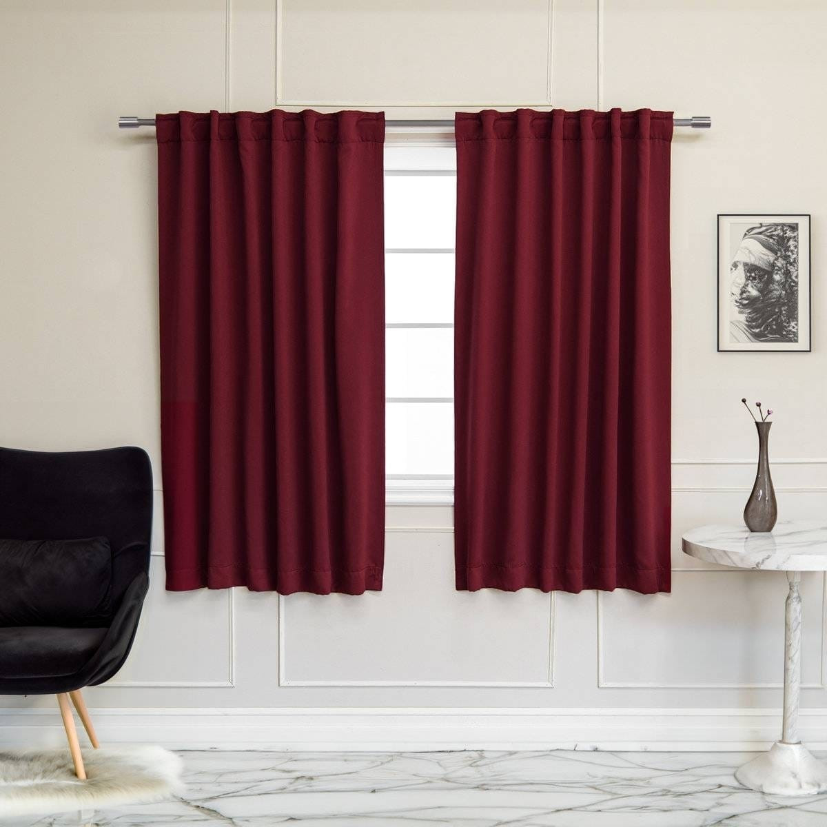 52 x 63 inch Solid Burgundy Red Thermal Blackout Curtain Panels - Set of 2