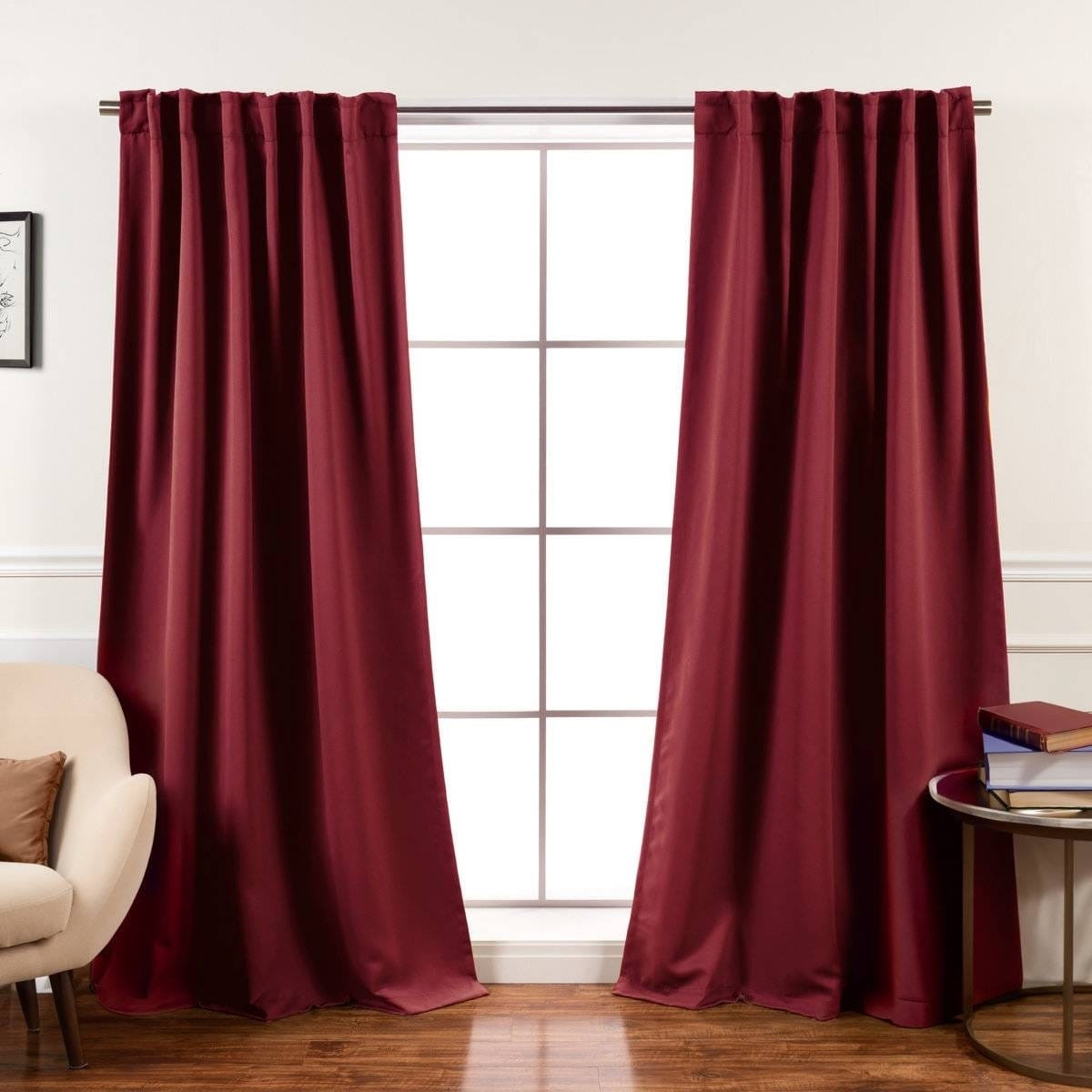 52 x 108 inch Solid Burgundy Red Thermal Blackout Curtain Panels - Set of 2