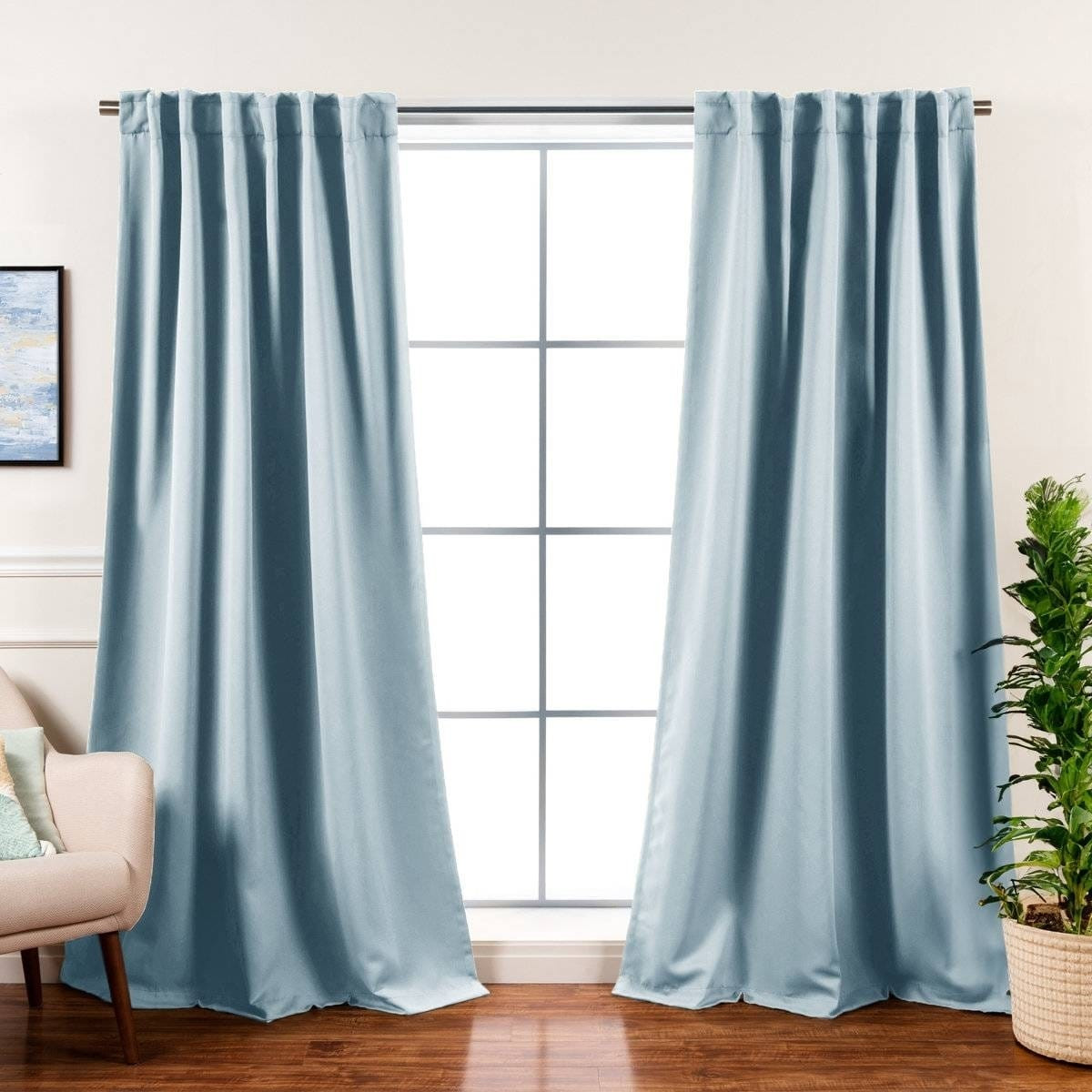 52 x 108 inch Solid Light Blue Thermal Blackout Curtain Panels - Set of 2