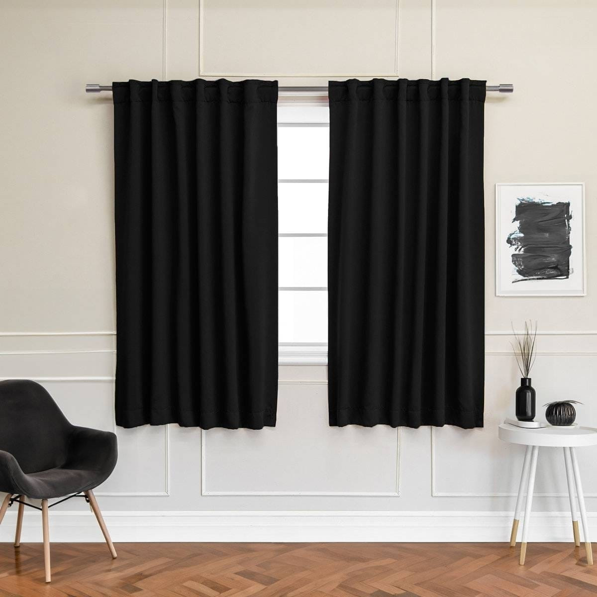 52 x 54 inch Solid Black Thermal Blackout Curtain Panels - Set of 2