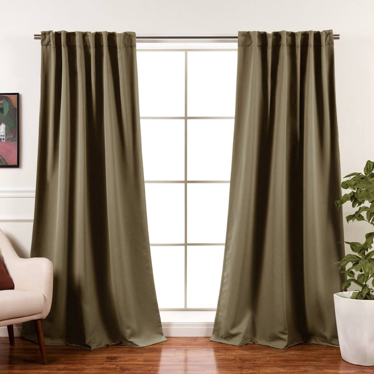 52 x 84 inch Solid Olive Green Thermal Blackout Curtain Panels - Set of 2
