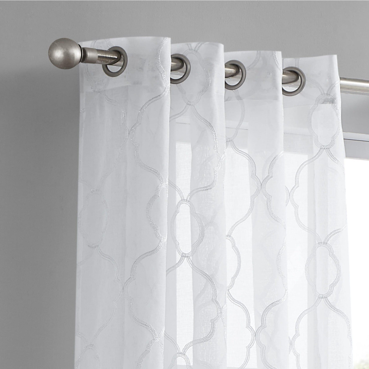 84" White Trellis Pattern Embroidered Window Curtain Panel