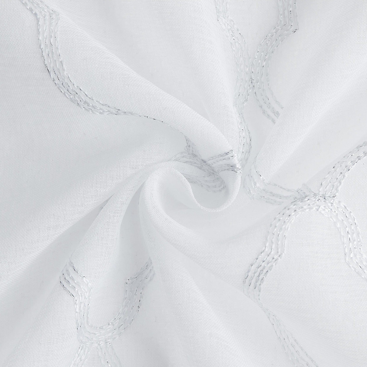 84" White Trellis Pattern Embroidered Window Curtain Panel
