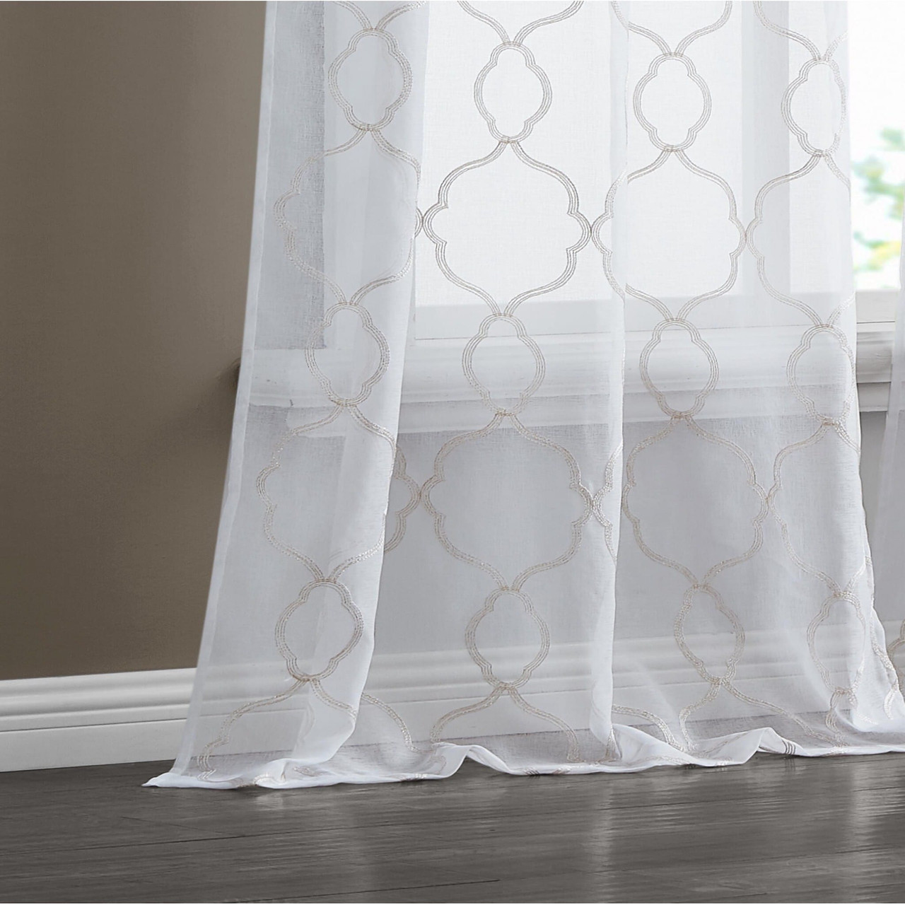 84" Charcoal Trellis Pattern Embroidered Window Curtain Panel