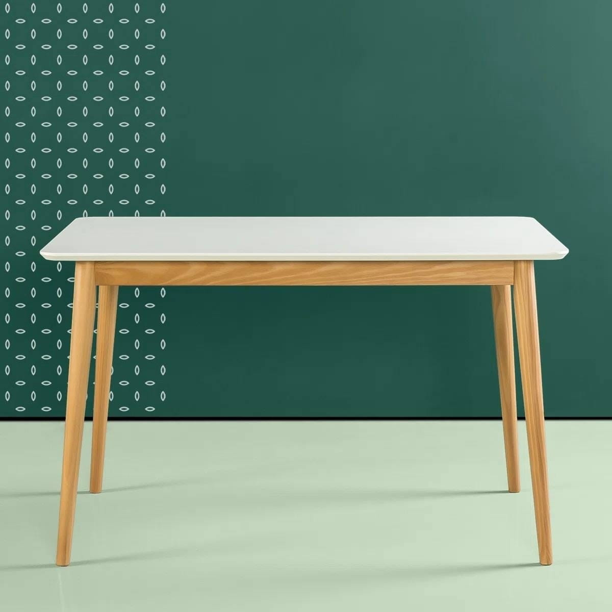 Modern 47 x 29 inch Mid-Century Dining Table in White and Natural Wood Finish