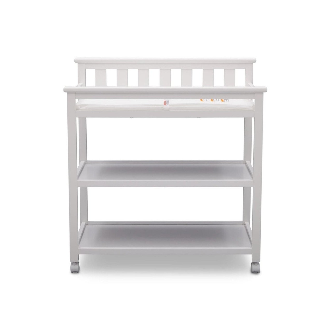 Modern White Baby's First 2 Shelf Changing Table with Wheels