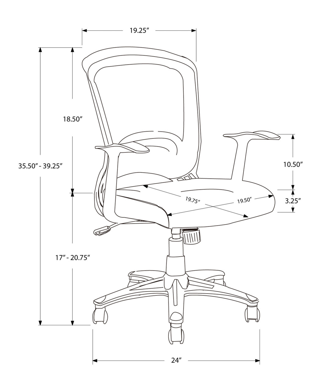 Black Polyester Seat Swivel Adjustable Task Chair Mesh Back Plastic Frame