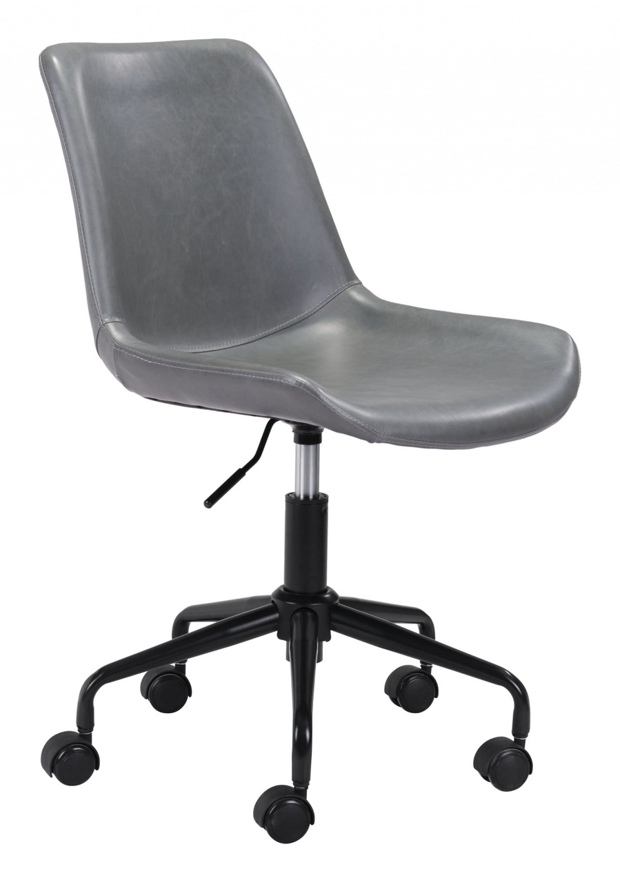 Gray and Black Adjustable Swivel Faux Leather Rolling Office Chair