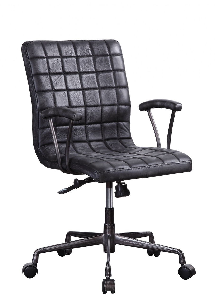 24" X 25" X 36" Vintage Black Top Grain Leather Aluminum Metal Upholstered (Seat) Casters Engineere