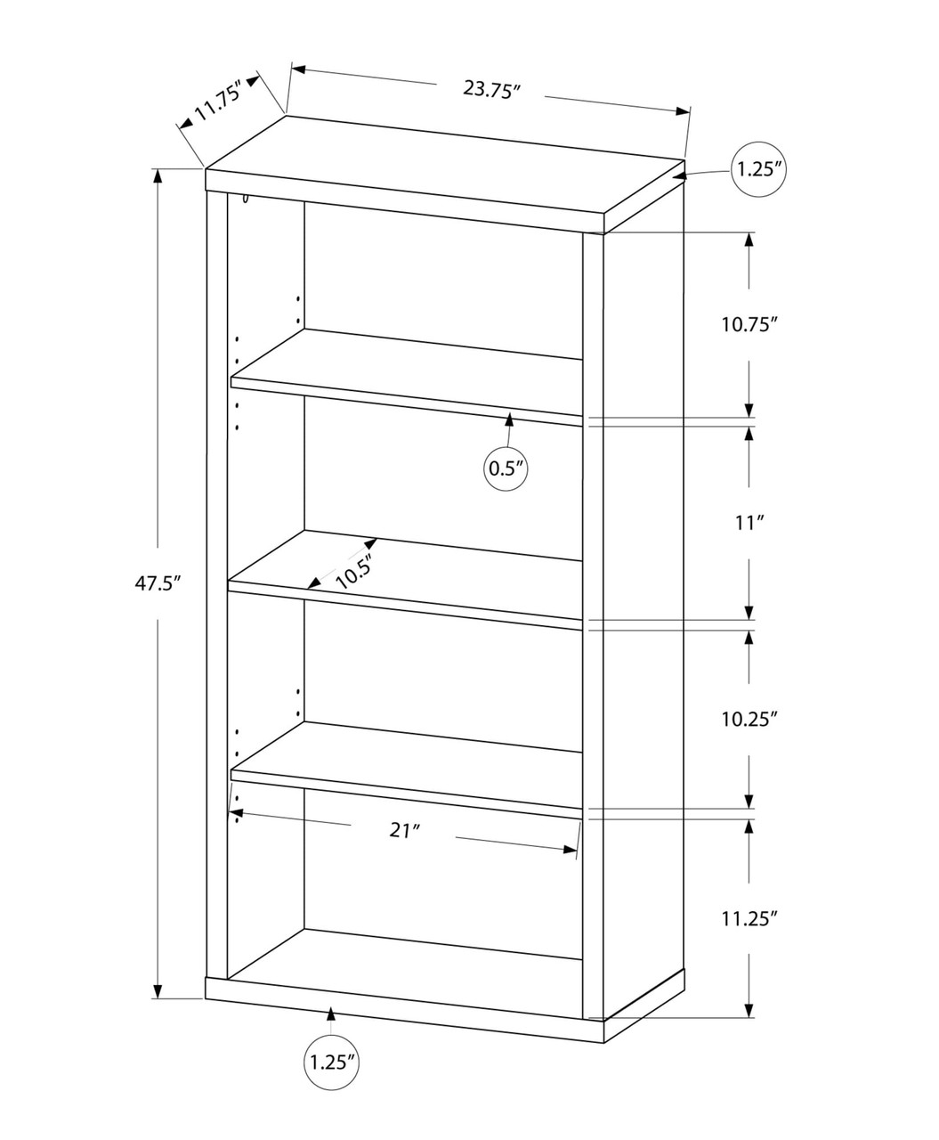 48" Taupe Wood Bookcase