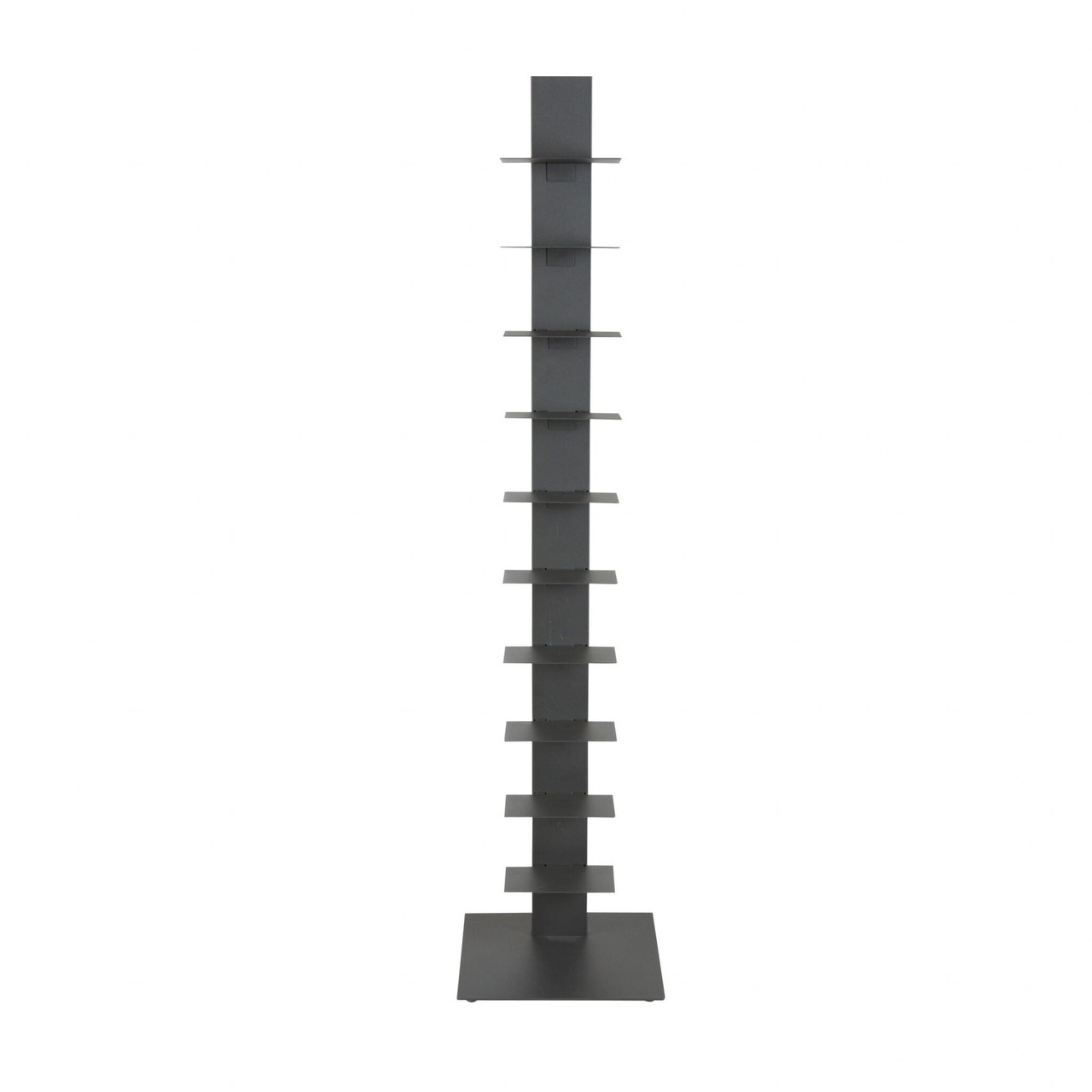 60" Dark Gray Metal Ten Shelf Modern Tower Bookcase