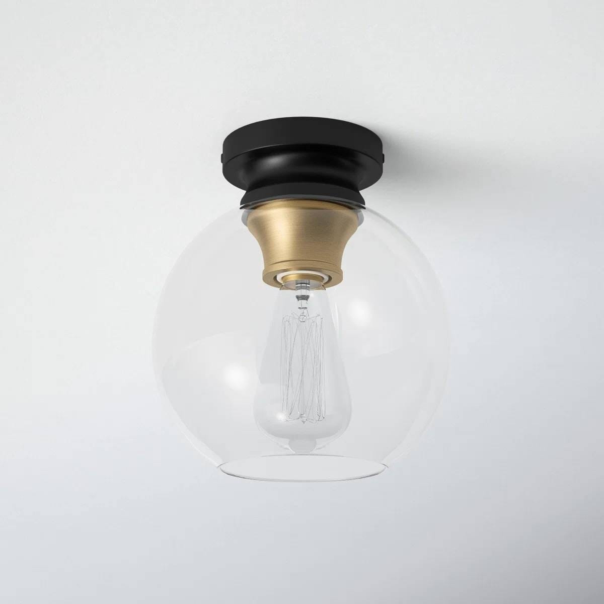 Mid-Century Modern Flush Mount Ceiling Light with Clear Globe Glass Shade