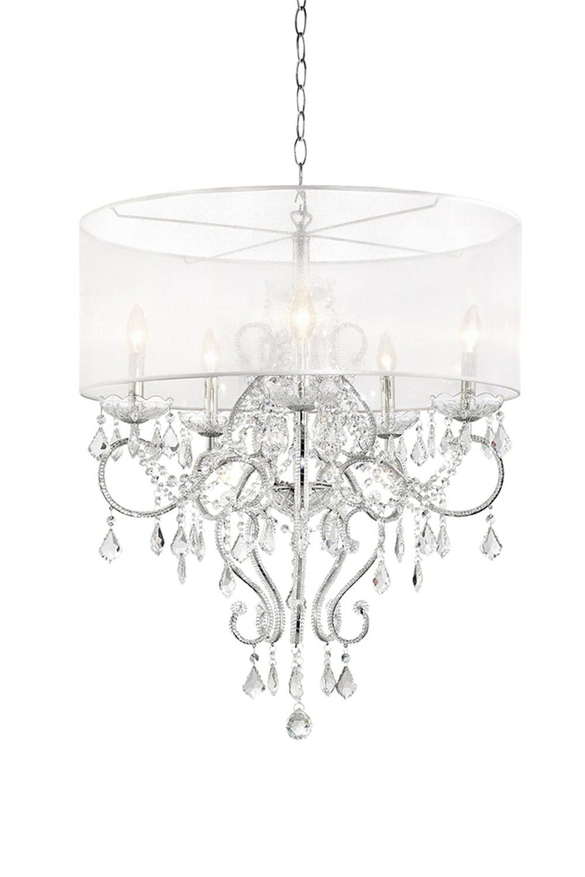 Glam Silver Faux Crystal Hanging Celing Lamp with See Thru Shade