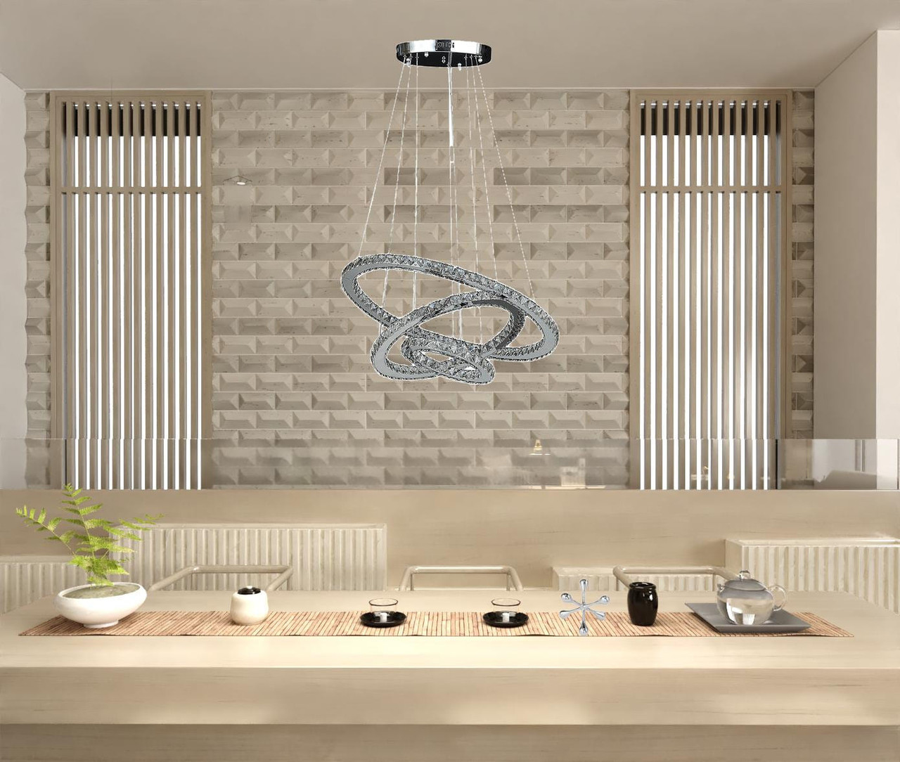 Silver Metal and Crystals LED Dimmable Chandelier