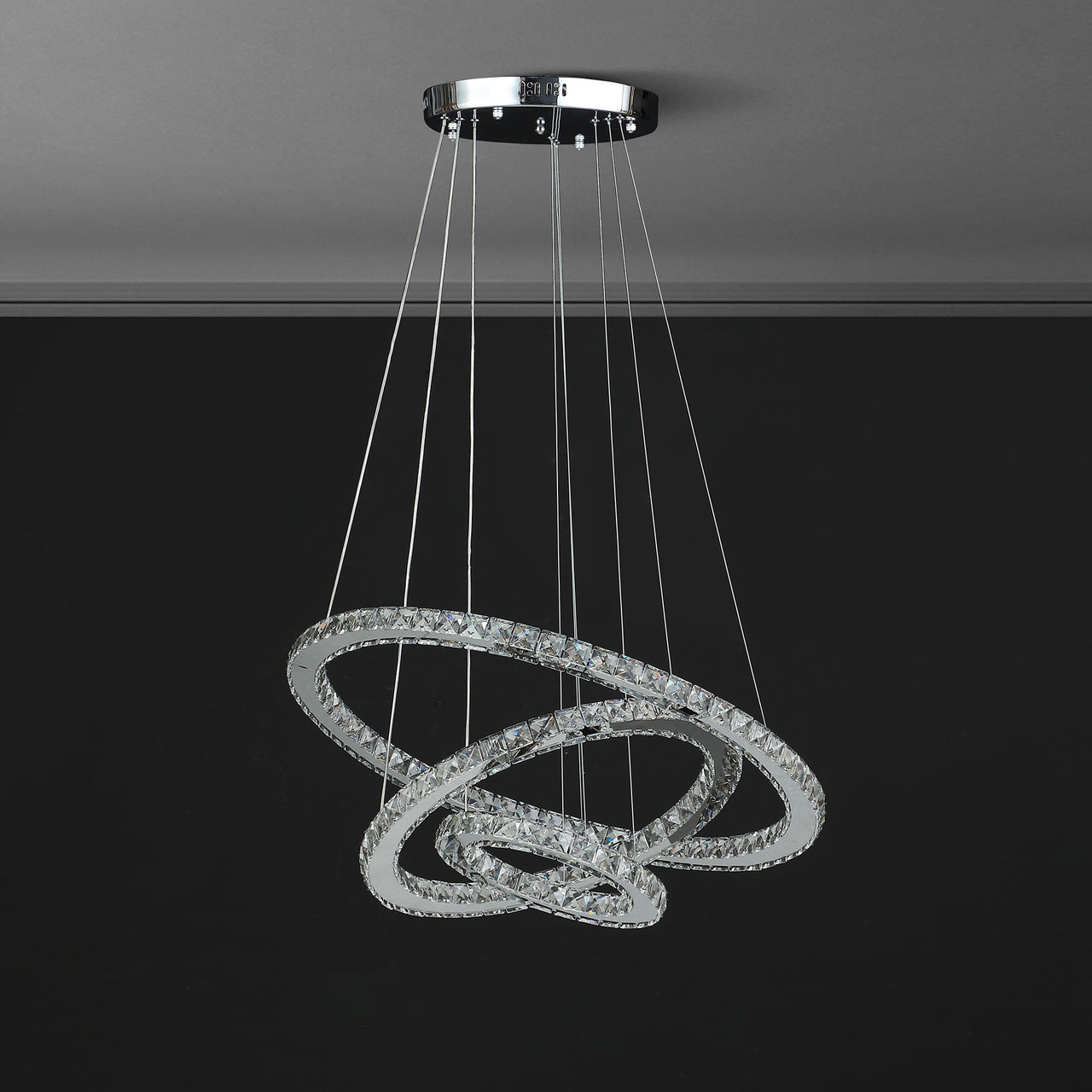 Silver Metal and Crystals LED Dimmable Chandelier