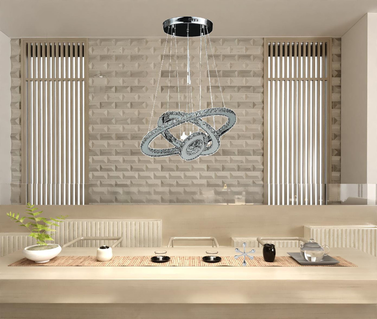 Silver Metal and Crystals LED Dimmable Chandelier