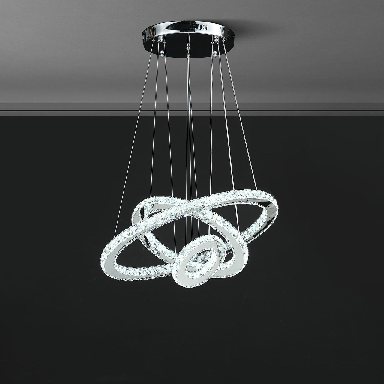 Silver Metal and Crystals LED Dimmable Chandelier