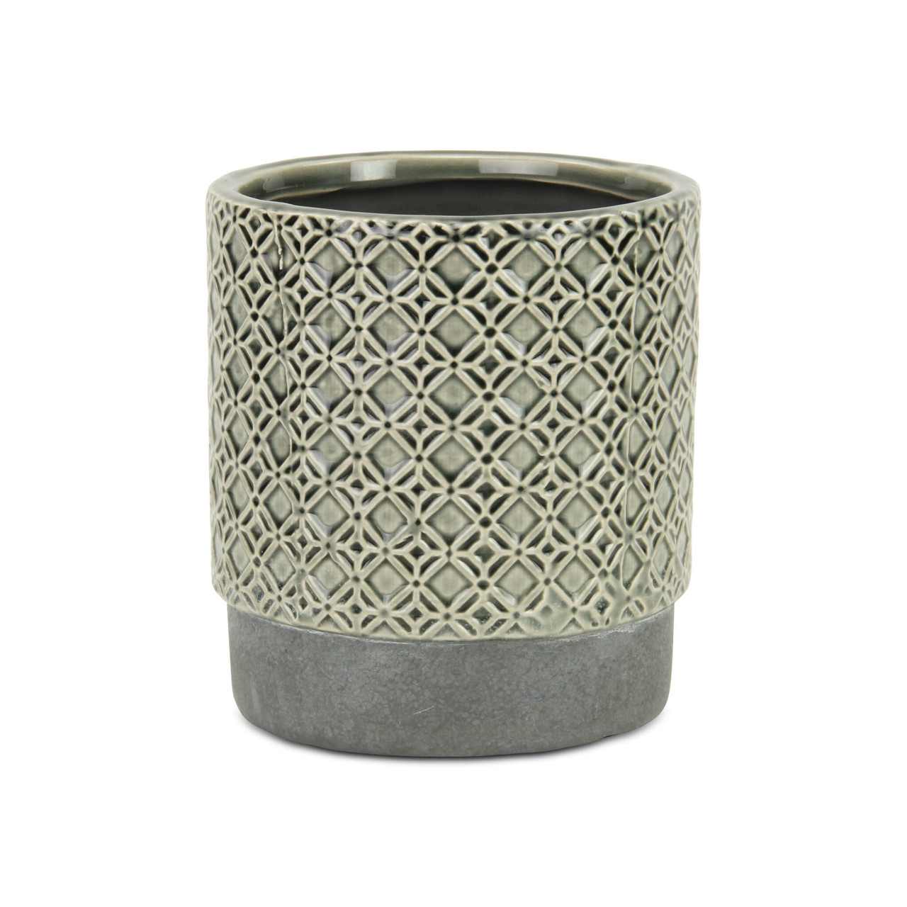 6" Gray Geometric Ceramic Indoor Outdoor Round Pot Planter