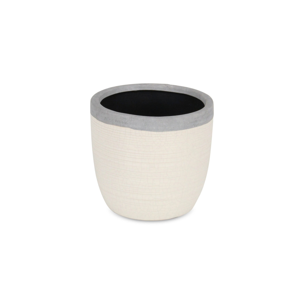 6" Cream and Gray Crackle Glaze Ceramic Indoor Outdoor Round Pot Planter