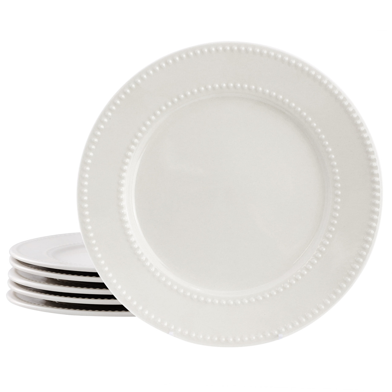 Elama Olevia 6 Piece Embossed Dot Stoneware Dinner Plate Set in White