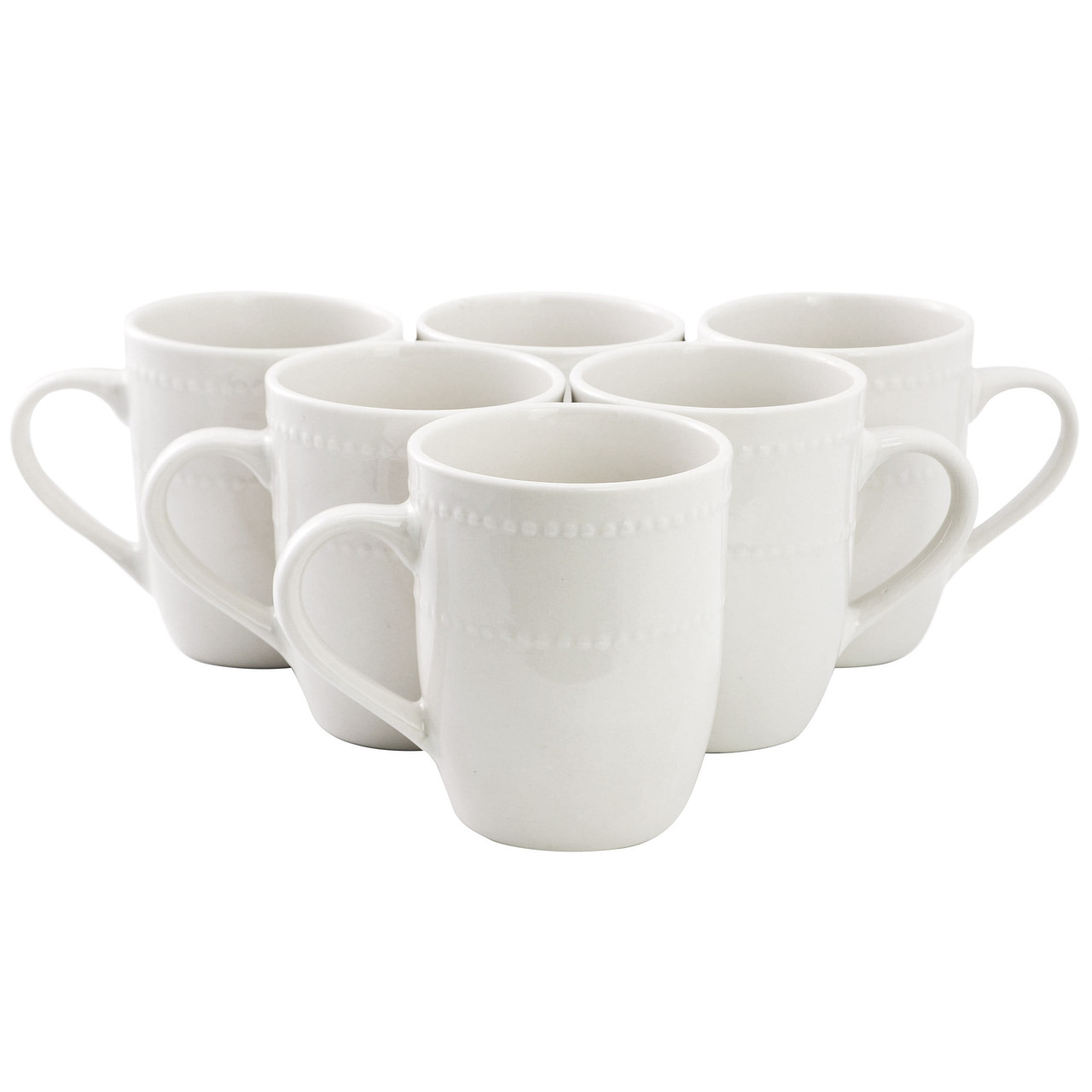 Elama Olevia 6 Piece Embossed Dot Stoneware 12 Ounce Mug Set in White