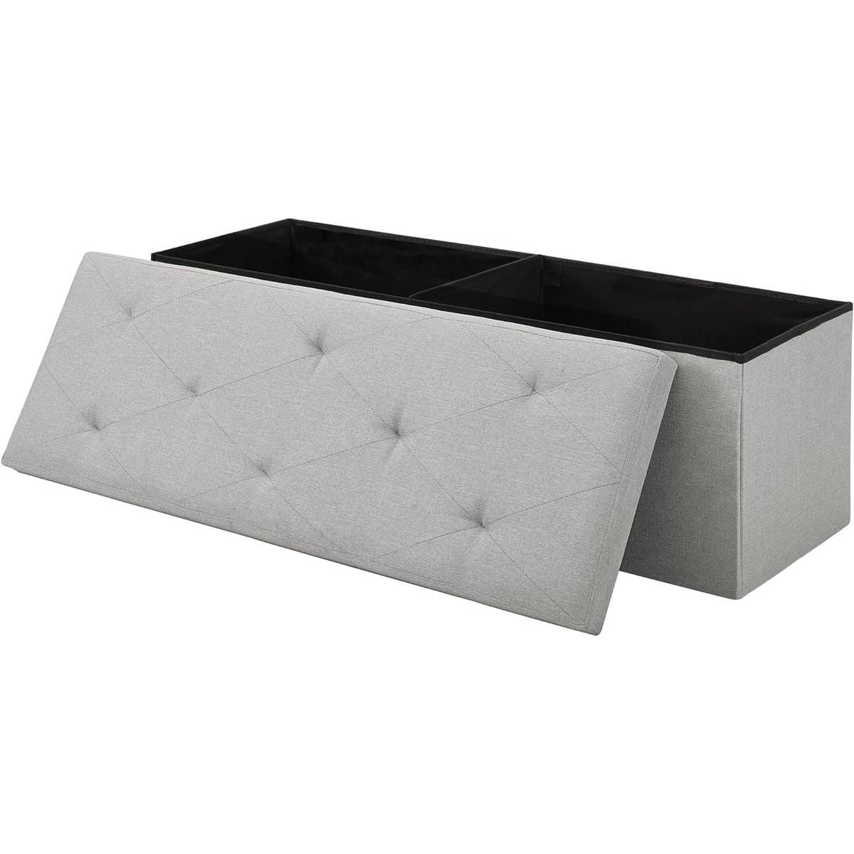 Light Grey Linen Upholstered Bedroom Living Room Entryway Storage Bench Ottoman