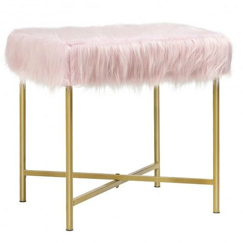 Faux Fur Ottoman Decorative Stool with Metal Legs