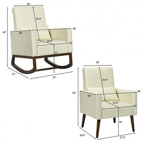 2-in-1 Fabric Upholstered Rocking Chair with Pillow-Beige