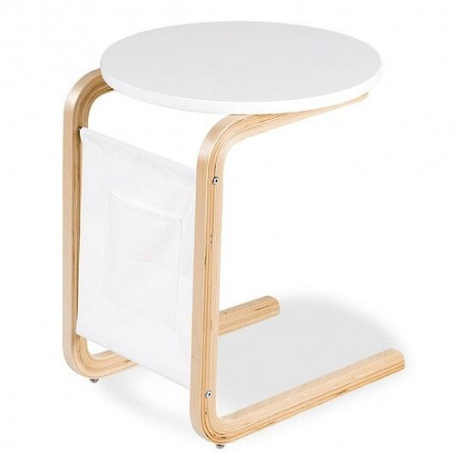 Bentwood Sofa Side Table with Square Tabletop and Storage Bag