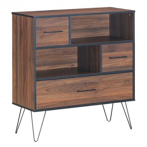 3-Tier Wood Storage Cabinet with Drawers and 4 Metal Legs