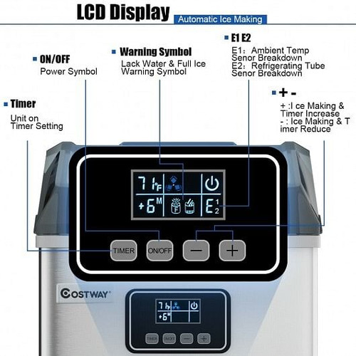 48 lbs Stainless Self-Clean Ice Maker with LCD Display