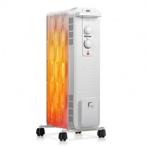 1500 W Oil-Filled Heater Portable Radiator Space Heater with Adjustable Thermostat-White