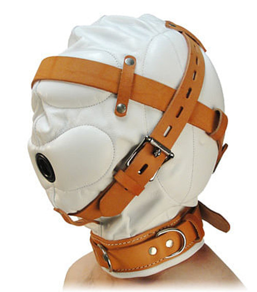 Total Sensory Deprivation White Leather Hood - MediumLarge