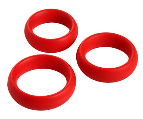 3 Piece Silicone Cock Ring Set - Red