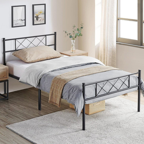 Twin Size Traditional Powder Coated Slatted Metal Platform Bed