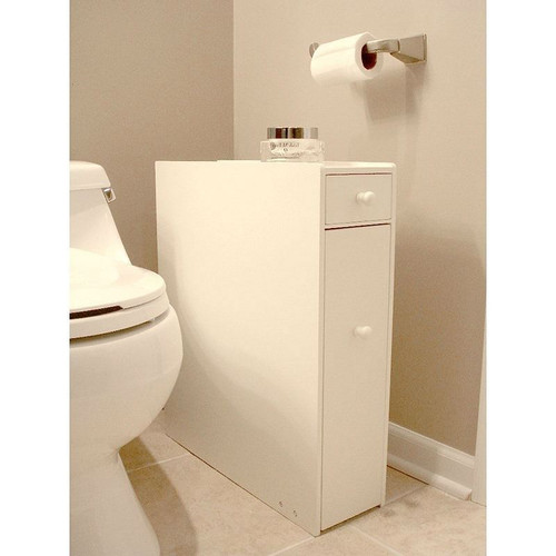 Space Saving Bathroom Floor Cabinet in White Wood Finish