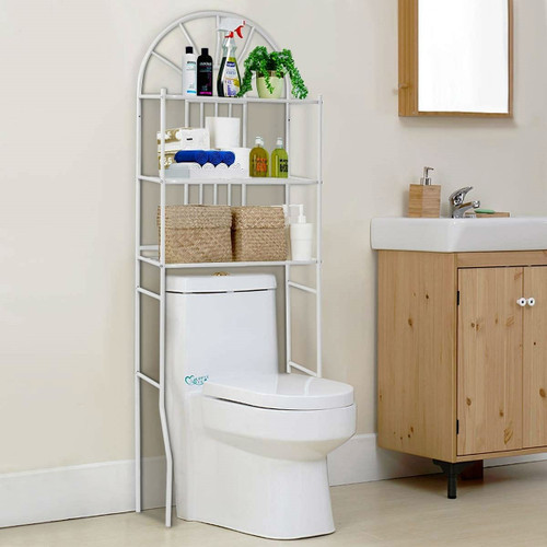 Over Toilet Bathroom Space Saving Storage Shelving Unit in White Metal Finish