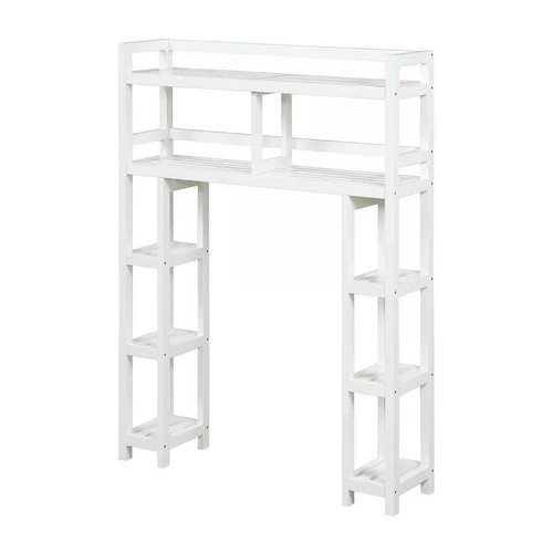 White Solid Wood Over-the-Toilet Bathroom Storage Shelving Unit