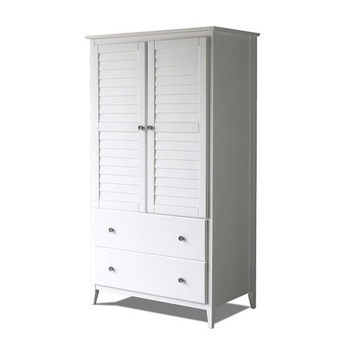 FarmHome Louvered Distressed White Solid Pine Armoire