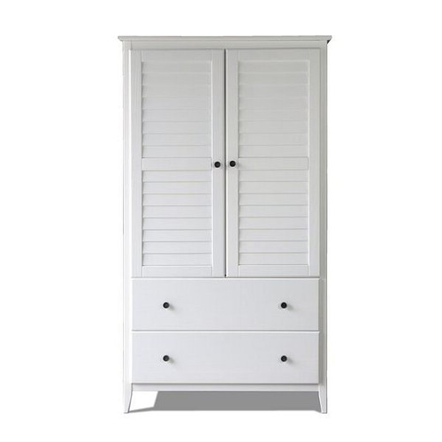 FarmHome Louvered Distressed White Solid Pine Armoire
