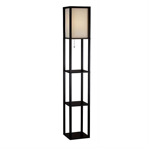63-inch Black Modern Floor Lamp with Silk Shade