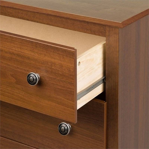 Bedroom Dresser in Medium Brown Cherry Finish with 6 Drawers and Metal Knobs