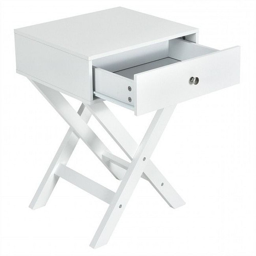 Retro White X-Shape 1 Drawer Nightstand Coffee Table