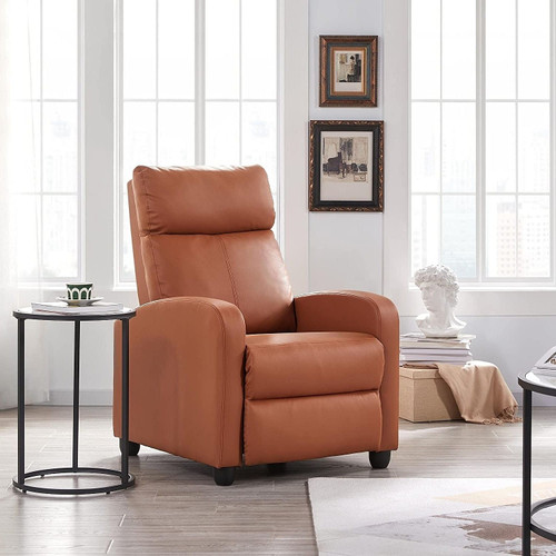 Brown High-Density Faux Leather Push Back Recliner Chair