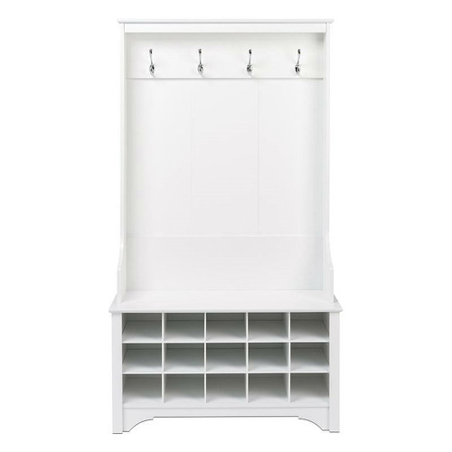 White Entryway Hall Tree Shoe Cubbie Coat Rack