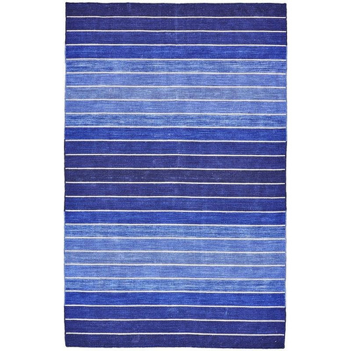 8' x 11' Striped Hand-Tufted Wool/Cotton Blue Area Rug