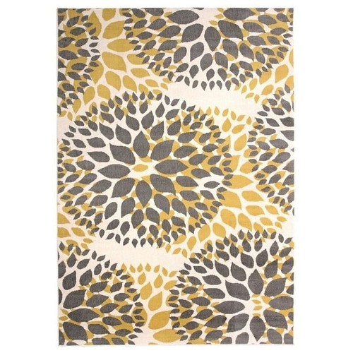 3'1" x 5' Grey Yellow Floral Woven Stain Resistant Polypropylene Area Rug