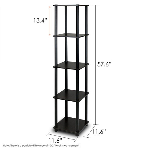 5-Tier Square Corner Display Shelf Bookcase in Espresso/Black