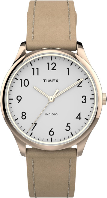 Timex TW2T72400 Women's Modern Easy Reader   32mm Beige Leather Strap Watch